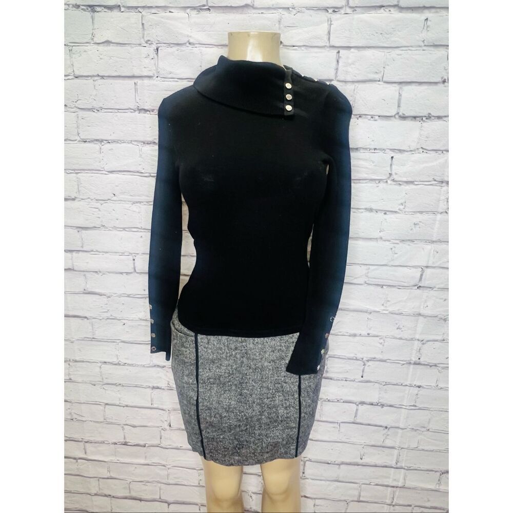 White House Black Market Women Black Gray Form Fitting Knit Sweater Dress Size 6